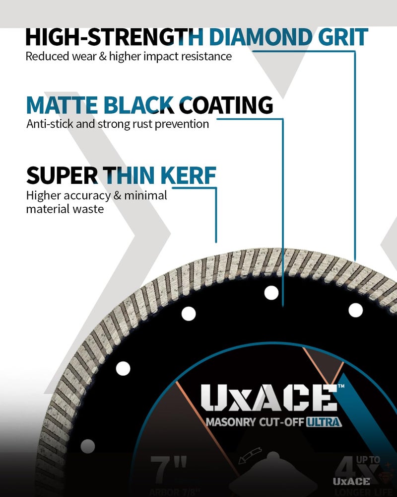 UXACE 7 Inch Diamond Blade, 7/8 Inch Arbor, 7'' Super Thin Diamond Tile Blade for Angle Grinder & Tile Saw, General Purpose Diamond Cutting Wheel for Ceramic, Tile, Marble, Granite, Brick, Porcelain - Image 3